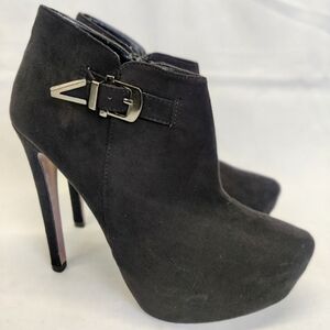 ALDO Ankle Bootie Stilettos Hidden Platform Black Suede Leather Sz 8.5 Zipper